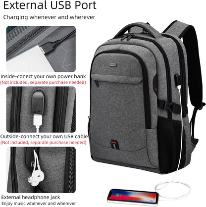 DUSLANG 17 Inch Laptop Backpack for Travel Water Resistant College Backpack for Men/Women Laptop Bag with USB Charging Port and Rain Cover,light grey