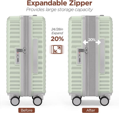 SHOWKOO Luggage Sets 3 Piece Hardside Expandable Suitcase with Double Spinner Wheels Tsa Lock Cyan (20in/24in/28in)