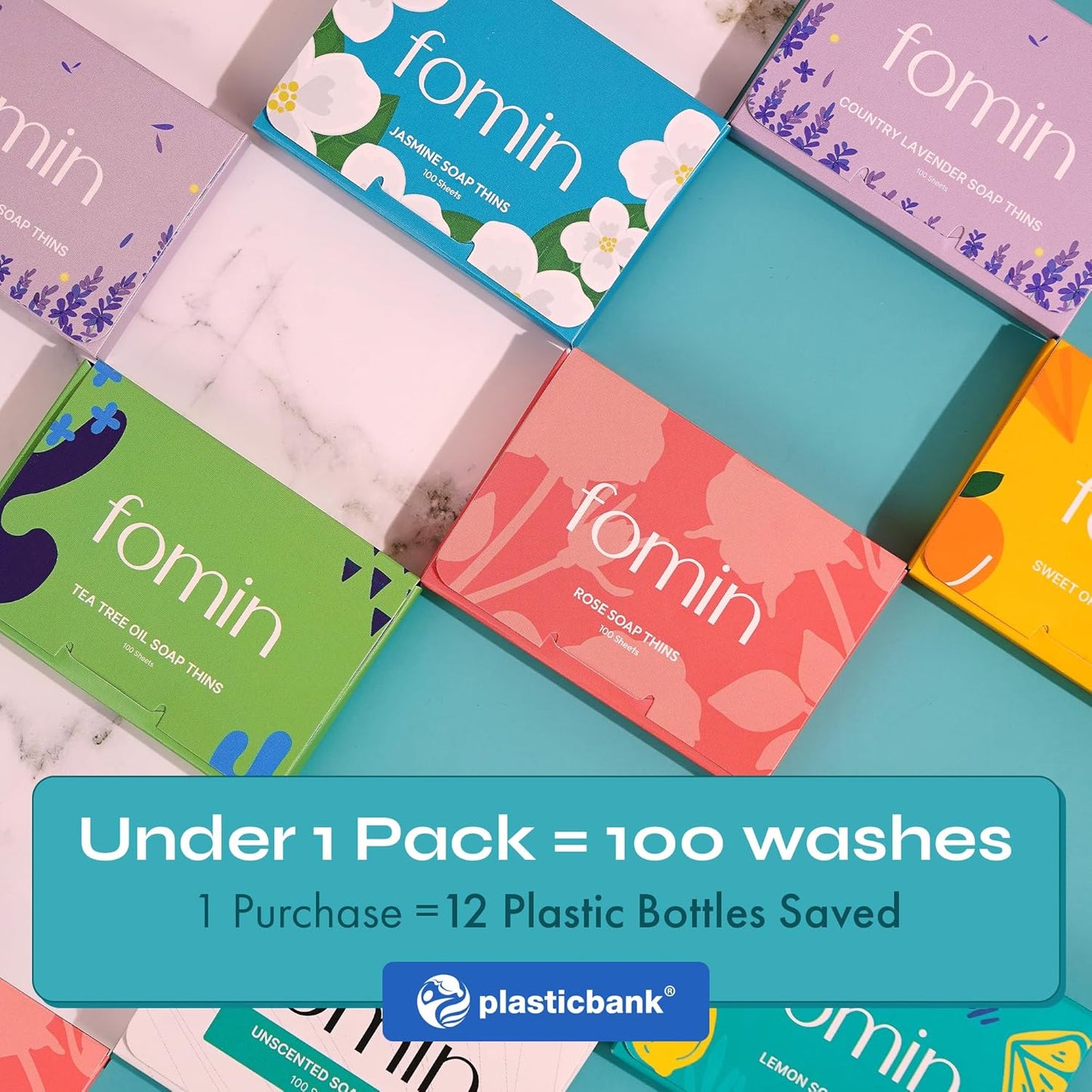 FOMIN - Antibacterial Paper Soap Sheets for Hand Washing - (300 Sheets) Jasmine Portable Travel Soap Sheets, Dissolvable Camping Mini Soap, Portable Hand Soap sheet