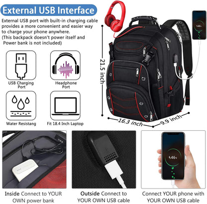 VECKUSON Large 18.4 Inch Laptop Backpack with USB Charger Port, TSA Friendly Flight Approved and RFID Anti-Theft Pocket, Red