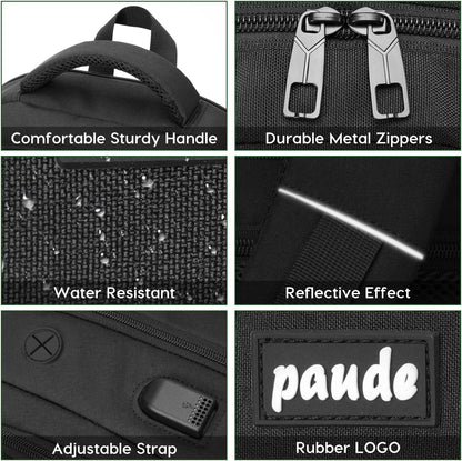 Paude Laptop Backpack, 17.3 Inch School Backpack Large Bookbag with USB for High School College Students Office Business,Waterproof