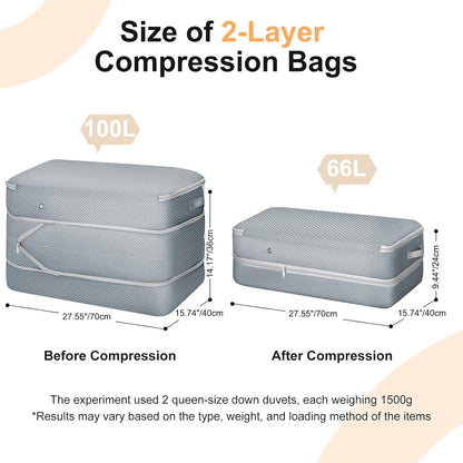 Comforter Storage Bag - Large Capacity Bedding Storage Bags Ultra Space Saving Self Compression Organizer, Washable Compression Bags for Storage Comforter Blanket Duvet Pillow, 4-Pack, Grey