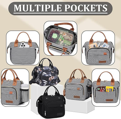 Small Lunch Bag Lightweight Insulated Lunch Box for Women Work Portable Soft Cooler for Picnic Travel Road Trips, Loncheras para Mujer, Stripes