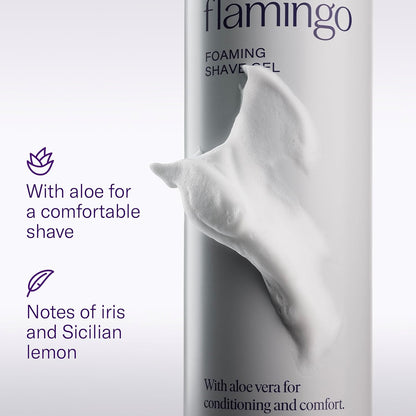 Flamingo Shaving Razor Set for Women - Original Razor Handle, 2 Blade Refills, Foaming Shaving Gel, and Shower Holder - Lilac