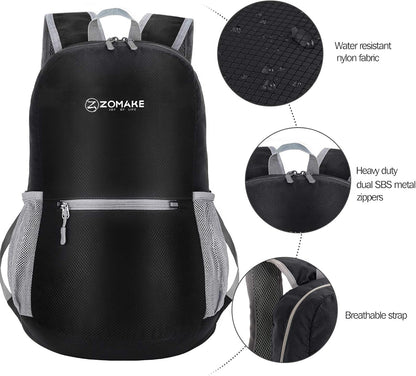 ZOMAKE Ultra Lightweight Hiking Backpack 20L, Packable Small Backpacks Water Resistant Daypack for Women Men(Black)