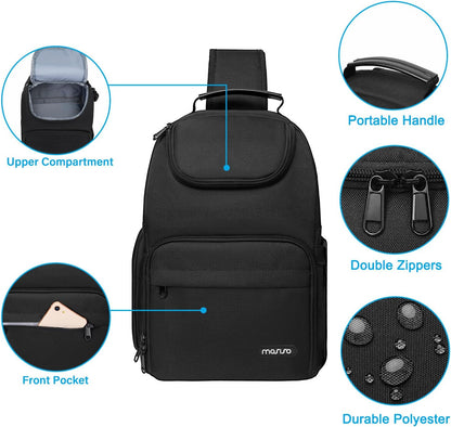 MOSISO Camera Sling Bag, DSLR/SLR/Mirrorless Camera Case Crossbody Photography Backpack with Tripod Holder&Removable Modular Inserts&PU Handle Compatible with Canon/Nikon/Sony, Black