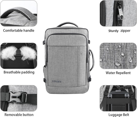 Carry On Backpack, Extra Large 40-50L Travel Backpack for Men & Women, Expandable Backpack For Airplanes, 17 Inch Laptop Backpack, Luggage Suitcase 40L Daypack Lightweight Business Weekender Bag, Grey