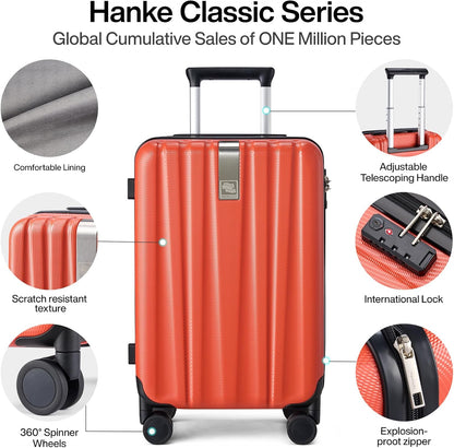 Hanke 20 Inch Carry On Luggage 22x14x9 Airline Approved Lightweight PC Hard Shell Suitcases with Wheels Travel Luggage Rolling Suitcase Travel Luggage Bag Christmas Gifts for Birthday （Orange）