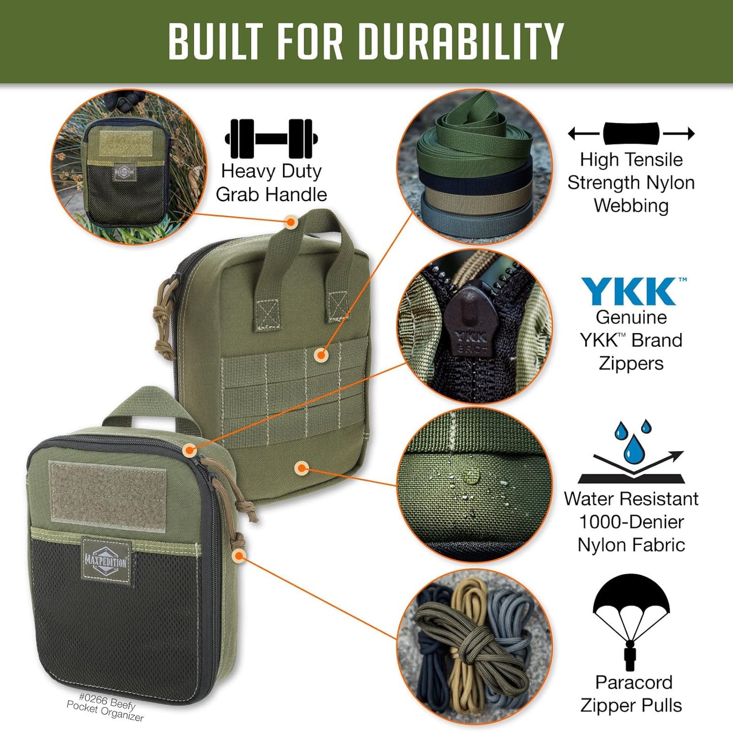 MAXPEDITION Beefy Pocket Organizer, Compact, MOLLE-Compatible, 1000D Nylon Tactical Pouch, Everyday Carry Tool and Gear Storage for Outdoor, Tactical, Survival, 0266
