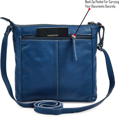 Small Soft Genuine Leather Crossbody Purse Women’s Sling Crossover Shoulder Travel Handbag with Triple Zipper