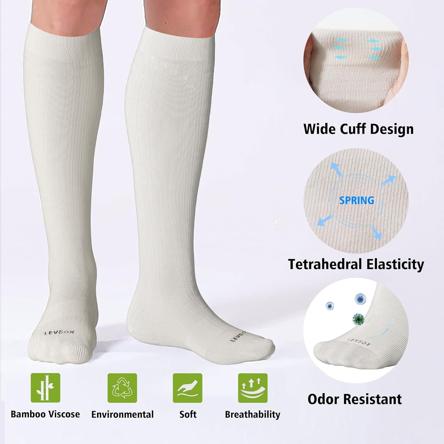 LEVSOX Viscose Made from Bamboo Compression Socks for Pregnant Women 20-30 mmHg Knee High Cute Mens Supports Socks for Travel