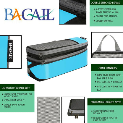 BAGAIL 4 Set/6 Set/8 Set Compression Packing Cubes Travel Accessories Expandable Packing Organizers (Half Mesh, 6-Blue)