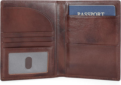 Polare Full Grain Leather Passport Holder RFID Blocking Travel Bifold Wallet Passport Holders 2 Passports (Coffee)