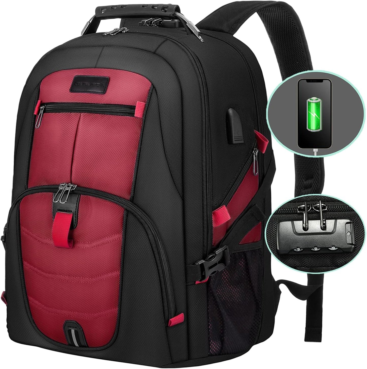 LOVEVOOK Large Backpack for Men 18.4 inch Heavy Duty Travel Laptop Backpack with USB Port Waterproof for Business Work (18 inch, Red)