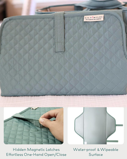 Lily Miles Baby Changing Pad Portable, Diaper Changing Mat with Magnetic Latches, Travel Pad for Diaper Bag, Baby Essentials, Wipeable & Waterproof Mat (Willow Green, Large)
