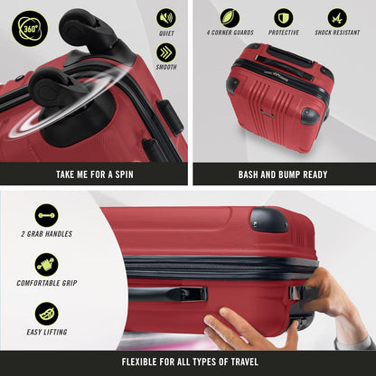 Kenneth Cole REACTION Out of Bounds Lightweight Hardshell 4-Wheel Spinner Luggage, Scarlet Red, 20-Inch Carry On