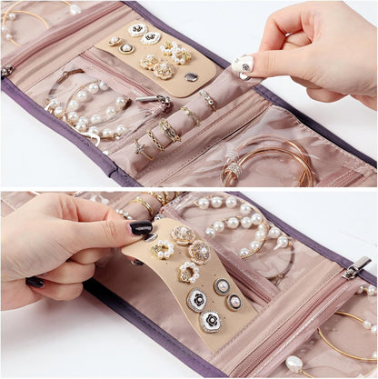 BELALIFE Travel Jewelry Case Organizer, Small Foldable Storage Roll for Earrings, Necklaces, Rings, Bracelets, Brooches, Purple