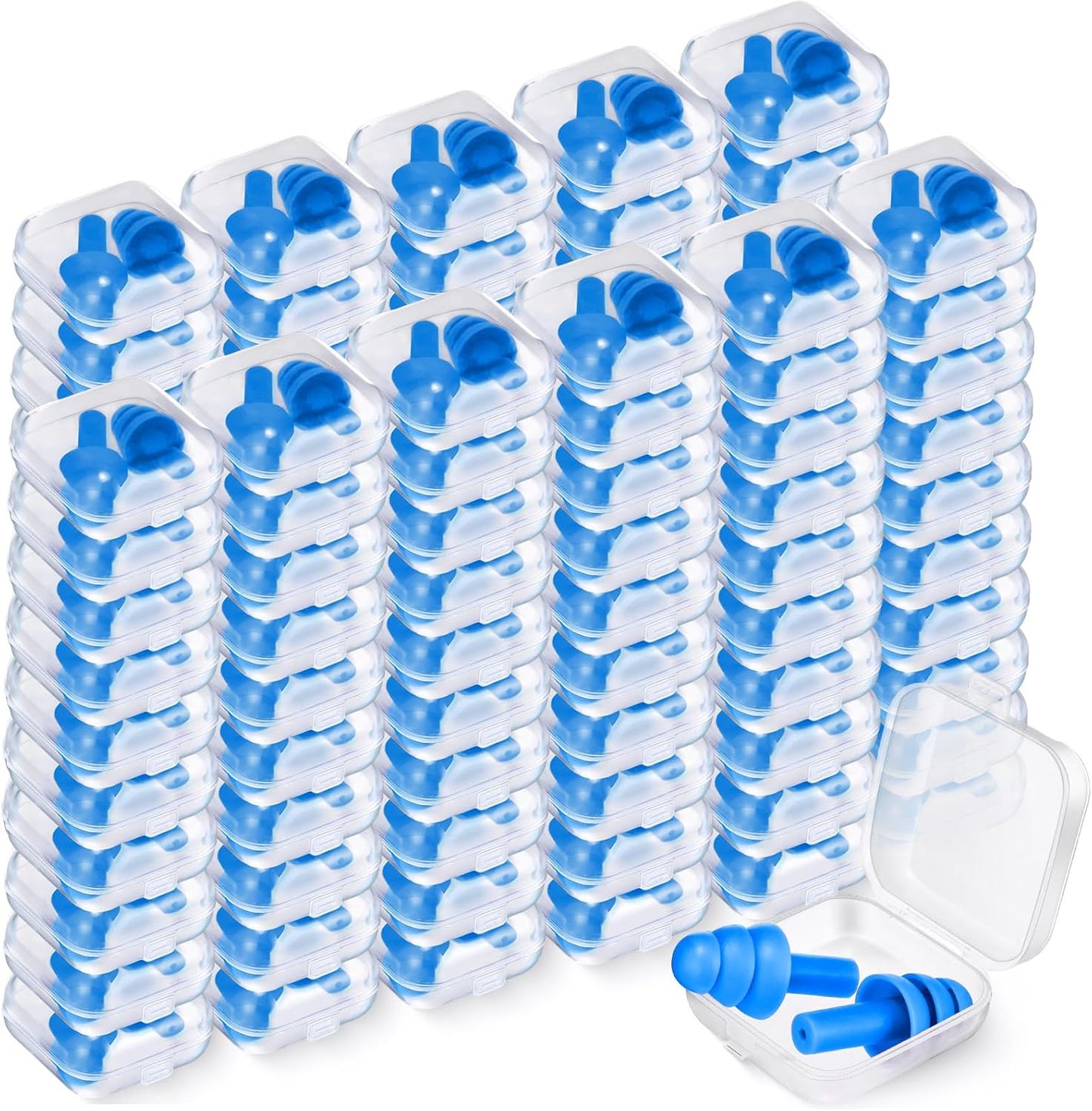 TrelaCo 100 Pairs Ear Plugs Bulk, NRR 29dB Reusable Silicone Ear Plugs with Plastic Cases Soft Foam for Sleeping Noise Cancelling for Concerts Shooting Swimming Noise Reduction(Blue)