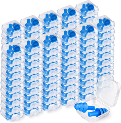 TrelaCo 100 Pairs Ear Plugs Bulk, NRR 29dB Reusable Silicone Ear Plugs with Plastic Cases Soft Foam for Sleeping Noise Cancelling for Concerts Shooting Swimming Noise Reduction(Blue)