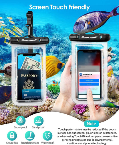 Hiearcool Waterproof Phone Pouch, Water Proof Phone Case for iPhone, Waterproof Cell Phone Dry Bag for Cruise Travel Vacation Essentials Large Waterproof Phone Holder 4 Pack-Black&Clear