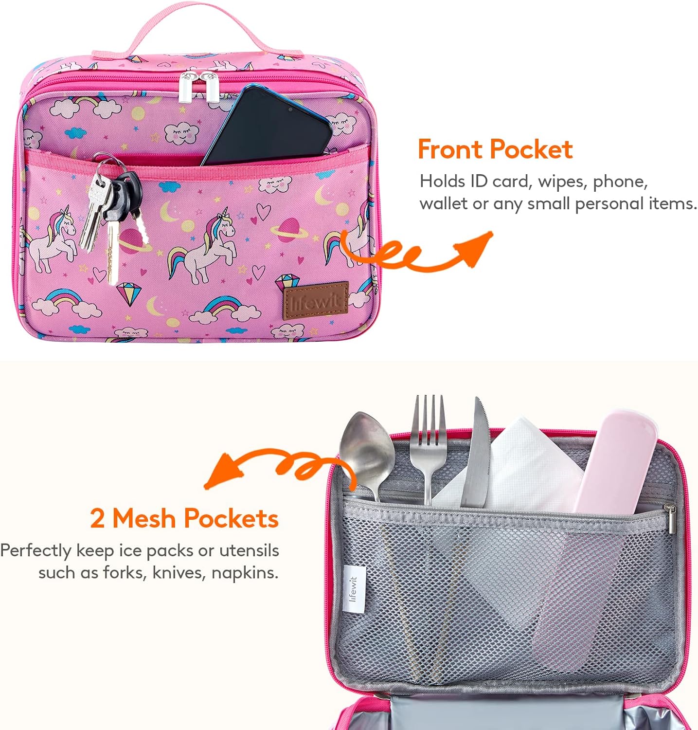 Lifewit Freezable Lunch Box, Insulated Reusable Lunch Bag with 2 Ice Packs, Mini Cooler Snack Bag for Bento Box for Salad, Sandwich, Snacks fo Men Women for Work, Pink 5L