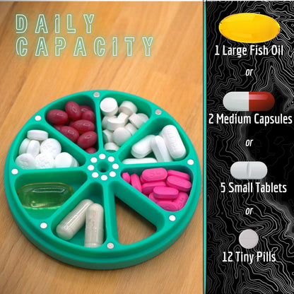 Travel RX Pill Case by Type Two Labs – Weekly 7 Day Pill Box, Compact Magnetic Organizer for Pills fits Purses or Pockets, Rugged Daily Caddy Holds Vitamins, Supplements and Medication. (Blue)