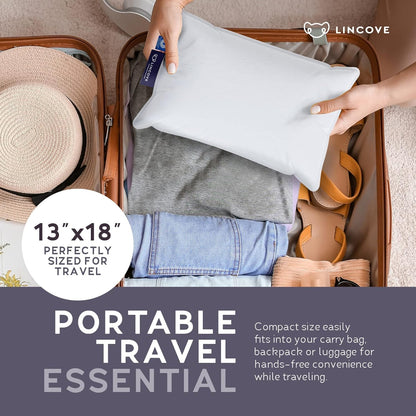 Lincove Microgel Travel Pillow - Global Recycled Standard Certified - Plush and Cozy Luxury Pillow to Support Head, Neck, While Sleeping on Airplanes, Cars, Hotels & Home - 12"x16" - 2 Pack