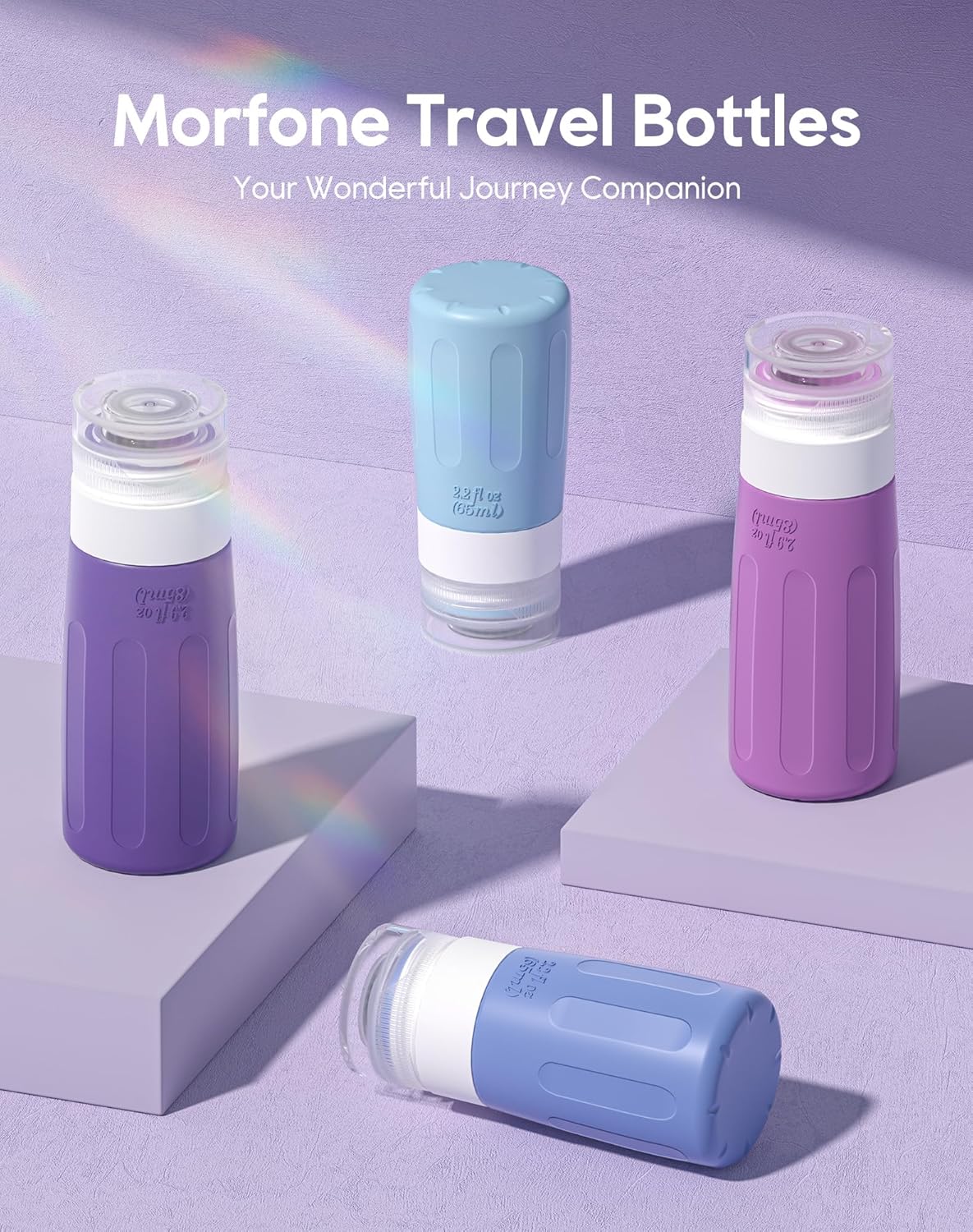 Morfone 16 Pack Silicone Travel Bottles Set for Toiletries TSA Approved Travel Containers Leakproof Squeezable Refillable Accessories 2oz 3oz for Shampoo Conditioner Lotion Liquids (Blue Purple)