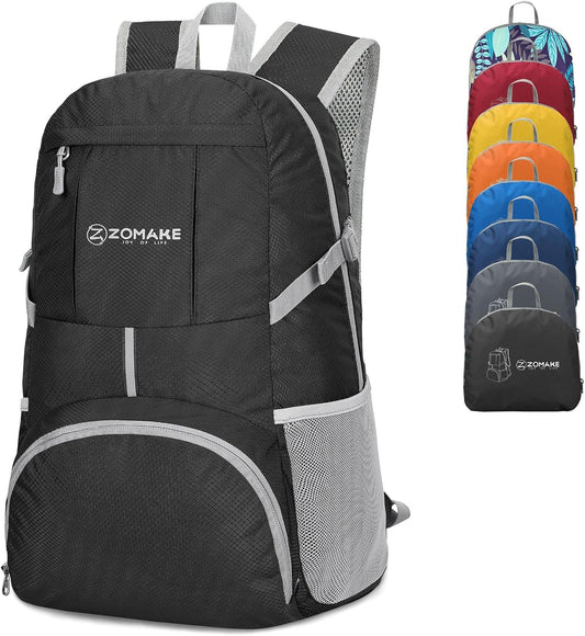 ZOMAKE Lightweight Packable Backpack 35L, Light Foldable Backpacks Water Resistant Collapsible Hiking Bag, Compact Folding Day Pack for Travel Camping(Black)