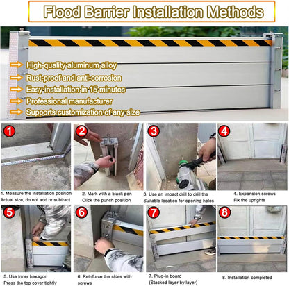 Reusable Flood Barrier, 3/4/5/6/7/8/9/10/11/12/13ft Long Heavy Duty Aluminum Water Barrier Shield for Sliding Glass Door/Driveway/Home Doorway, Removable Stopper Shield with Rubber(H 1.3ft