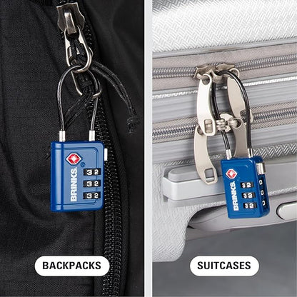 Brinks TSA Accepted Indicator Luggage Lock, Blue - Ressetable Combination, New More Secure TSA008 Key, 4 Pack