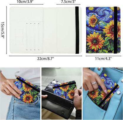 Passport Holder for Women and Men PU Leather Passport Cover for Travel (Sunflower)
