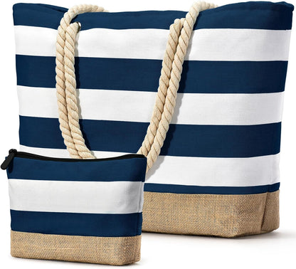 Becokan Beach Bag Initial Beach Tote with Makeup Bag for Travel Work Storage Personalized Birthday Gifts for Women Her