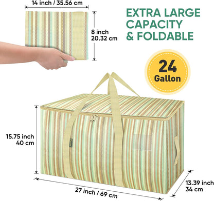 BALEINE 4-Pack Oversized Moving Bags with Reinforced Handles, Heavy-Duty Storage Tote for Clothes, Moving Supplies (Color Strip, 4-Pack)