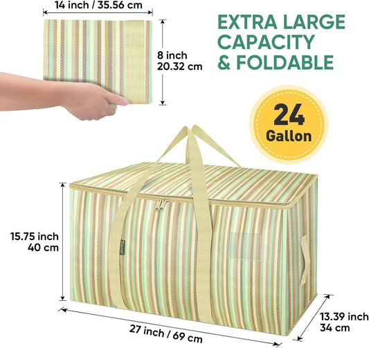 BALEINE 6-Pack Oversized Moving Bags with Reinforced Handles, Heavy-Duty Storage Tote for Clothes, Moving Supplies (Color Strip, 6-Pack)