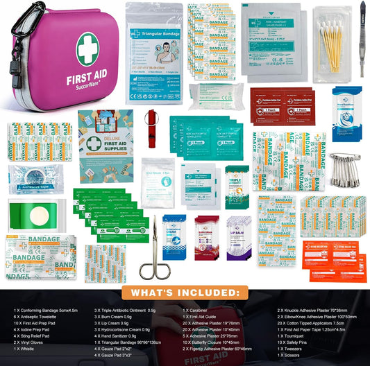 150 Pieces Mini First Aid Kit - Small Medical Kit with Hard Shell - Emergency First Aid Kit for Car, Travel, Home, Outdoor, Office, Camping, Hiking (Purple)