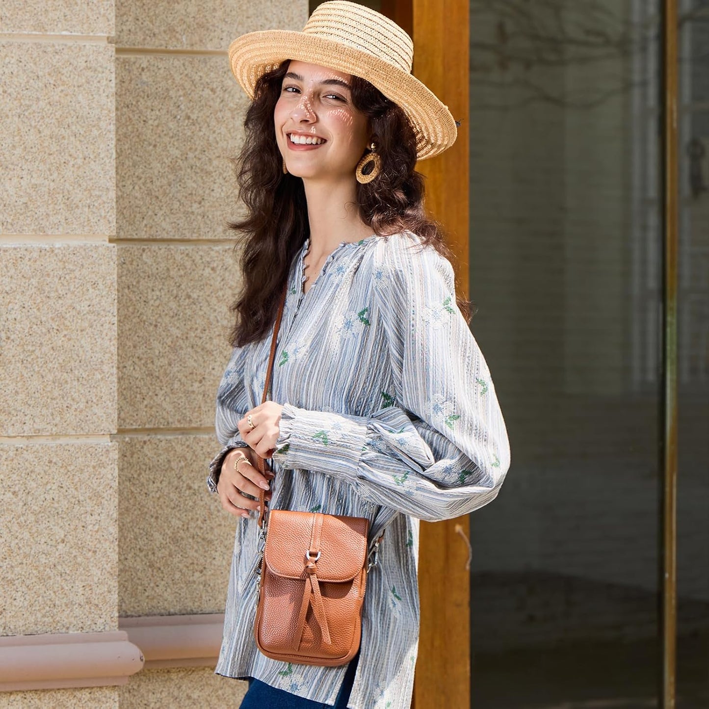 befen Genuine Leather Small Crossbody Bags for Women, Multi Pocket Cell Phone Crossbody Purse with RFID Blocking Card Slots