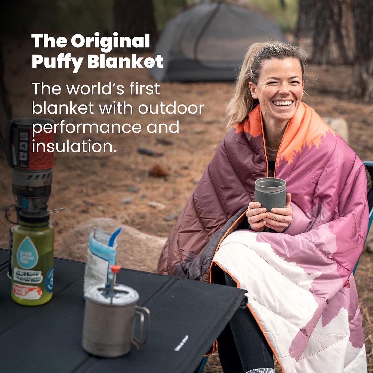 Rumpl Original Puffy Blanket - Warm, Water-Resistant Camping Blanket with 100% Recycled Synthetic Insulation, 52"x75", Original Puffy V2, Sierra Sunset Fade