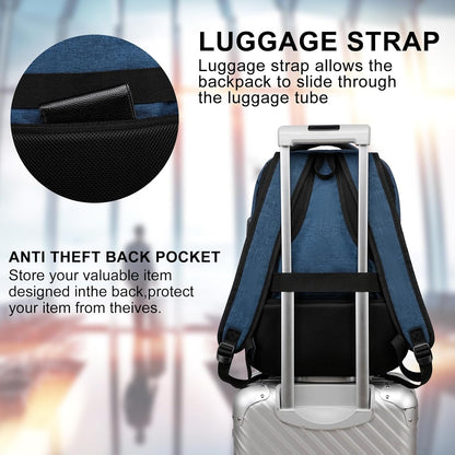 School Backpack for Teens & College Students - 15.6 Inch Laptop Backpack with USB Charging Port, Water Resistant Business Bookbag for Men, Boys, School, Blue