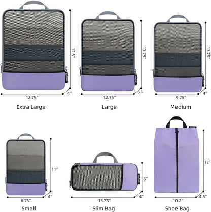 BAGAIL 4 Set/6 Set/8 Set Compression Packing Cubes Travel Accessories Expandable Packing Organizers (Half Mesh, 6-Lavender)