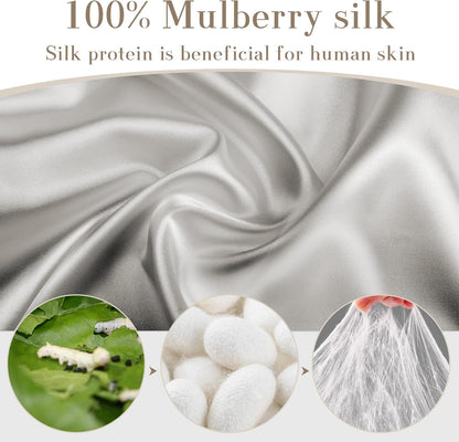 100% Mulberry Silk Sleep Mask Eye Mask for Women Man with Adjustable Band, for Side Sleeper Blackout Sleep Mask for Travel Rest and Office (Gray)