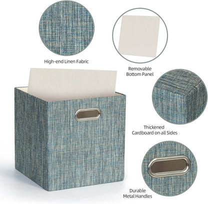 Posprica Storage Basket Bins,13×13×13 Foldable Storage Boxes Fabric Drawer Cubes for Closet Shelf Cabinet Bookcase - Set of 4,Teal