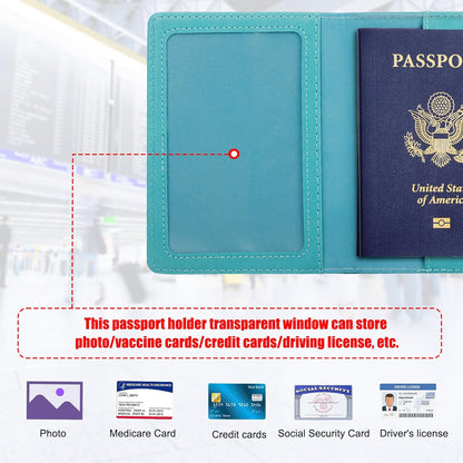 TIGARI Passport Holder for Travel Women Men, PU Leather Passport Wallet Cover Case Sleeve, Waterproof Protected Document Organizer, Family Vacation Plane Cruise Travel Essentials-Teal