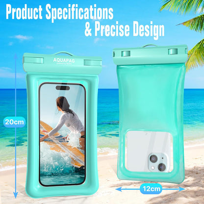 NEPHI IP68 Waterproof Phone Pouch 2 Pack-Up to 8.0"，Adjustable Neck Lanyard Floating Waterproof Phone Case for iPhone,Phone Dry Bags for Vacation Beach Pool Travel Essentials (Aqua Green White 2 pack)
