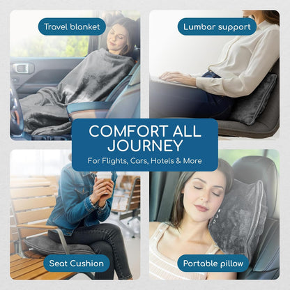 Resty 65"x40" Traveling Airplane Blanket, Deep Gray – Lightweight, Velvety Soft Blanket That Becomes a Travel Pillow – Must-Have Comfort for Planes & Road Trips – Travel Essentials for Women & Men