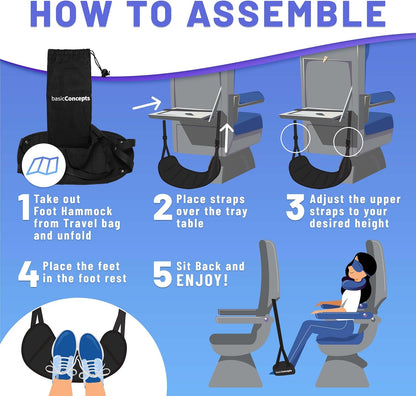Airplane Foot Hammock (Memory Foam), Perfect Airplane Footrest to Relax Your Feet | Foot Hammock for Airplane Travel Accessories, Desk Foot Hammock, Travel Foot Rest, Comfy Foot Hanger Airplane