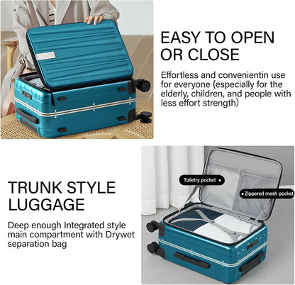 Hanke 26 Inch Large Luggage Suitcase Top Opening Aluminum Frame Tsa Luggage Hard Shell Suitcases with Wheels for Travel Woman Men, Caribbean Blue