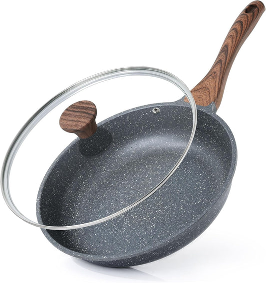 SENSARTE Nonstick Frying Pan Skillet with Lid, Omelet Pan with Cover, Healthy Cooking Chef's Pan, Kitchen non stick Pan, Free of Intentionally Added PFOA (10inch + Glass Lid)