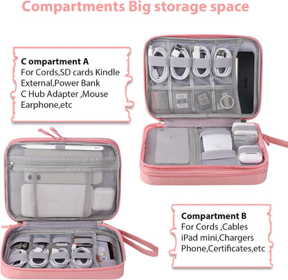DDgro Charge Organizer Case Bag, Electronics Travel Pouch for Cable & Cords, Tech Accessories (Large, Pink)