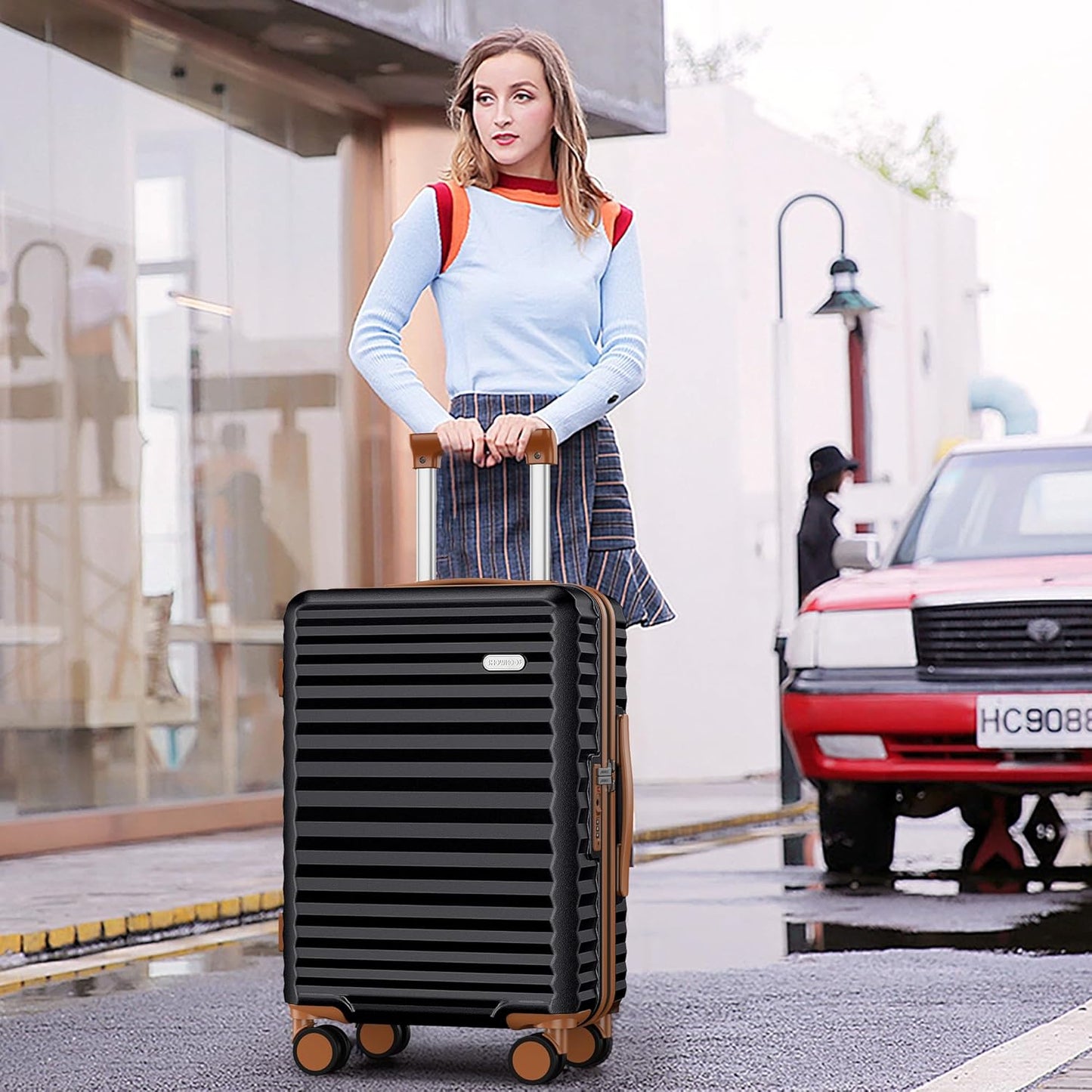 SHOWKOO Suitcase Hardside Expandable Luggage Set, Suitcase with Double Spinner Wheels TSA Lock 3 Piece Luggage Set Black (DB/TB/28in)